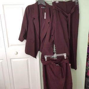 Wine color 3 piece suit.